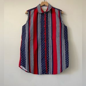 Rosettes American Flag print sleeveless button down shirt tunic medium